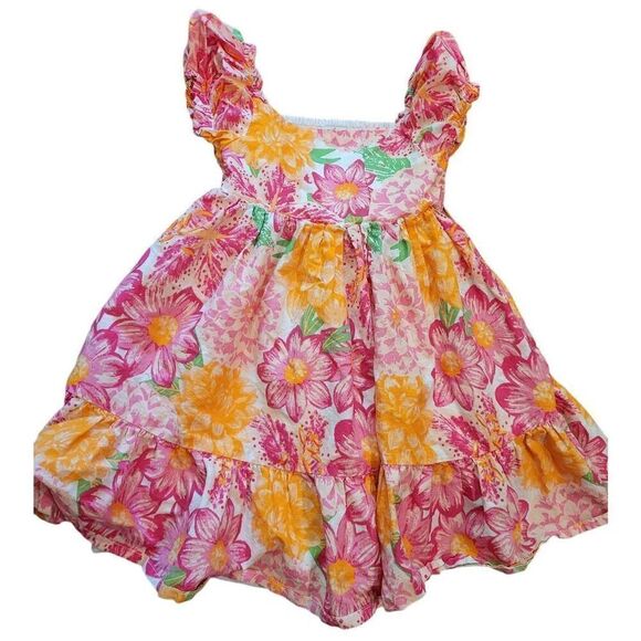 Joie Toddler Girls Dress Floral Smocked Puff Sleeve Cotton Natural Fiber - Picture 1 of 4